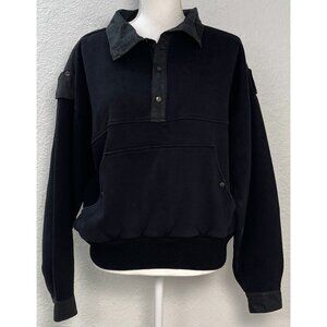 VTG FERA Womens LARGE Black Collared 1/4-Snap Pullover SWEATSHIRT Hong Kong EUC